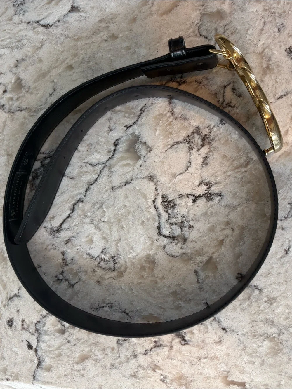 Sportscraft Black Cowhide Leather Belt with Gold Chain-Link Buckle